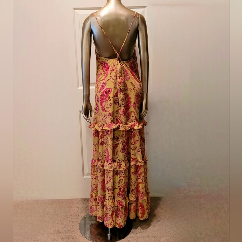 NWT Romantic Paisley Print Crisscross Backless Layered Hem Maxi Dress Sz M - Picture 11 of 14